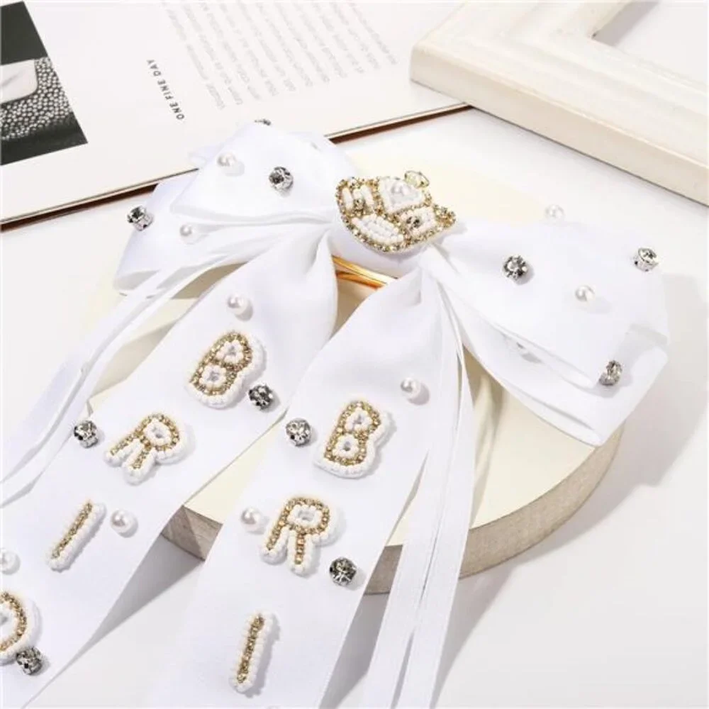 Bride Hair Bow Clips for Women Beaded Bride Hair Clips Statement White Silky